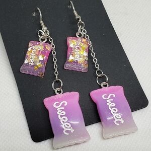 Handmade Pink Purple Gradient Sweet Candy Dangle Chain Earrings